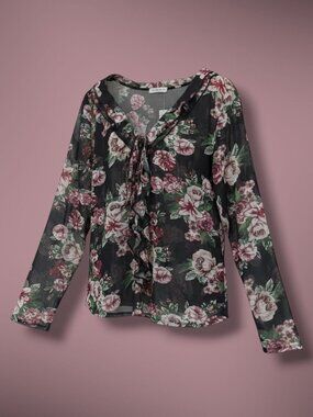 Madison Tate Black Floral Front Tie Blouse 1X NWT